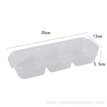 Transparent 3 Compartment Refrigerator Container Drawer Tray